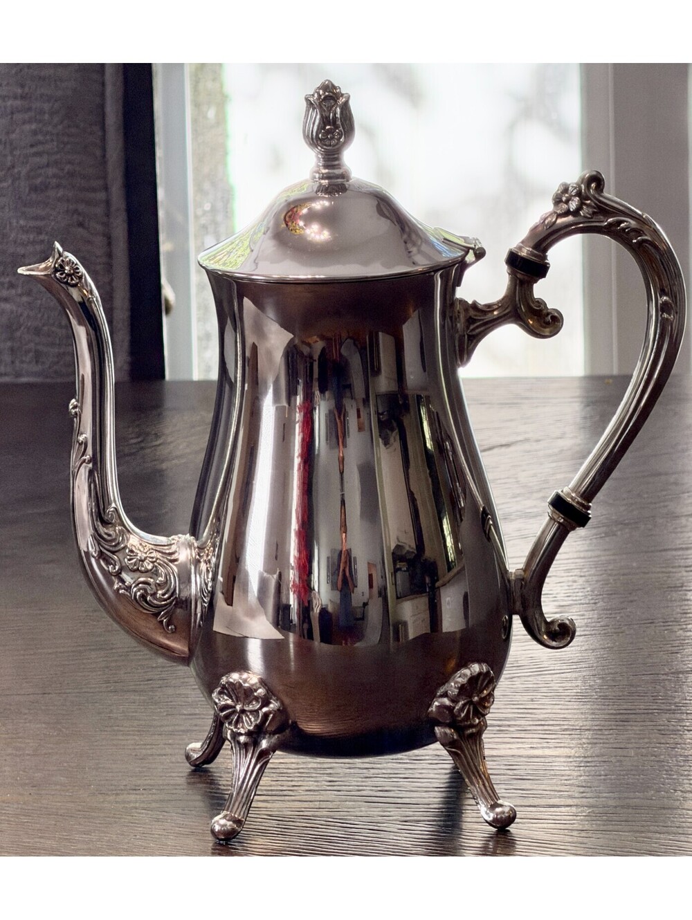 Vintage Ornate Silverplate Pot Footed Victorian Style Tea Server Hinged Lid